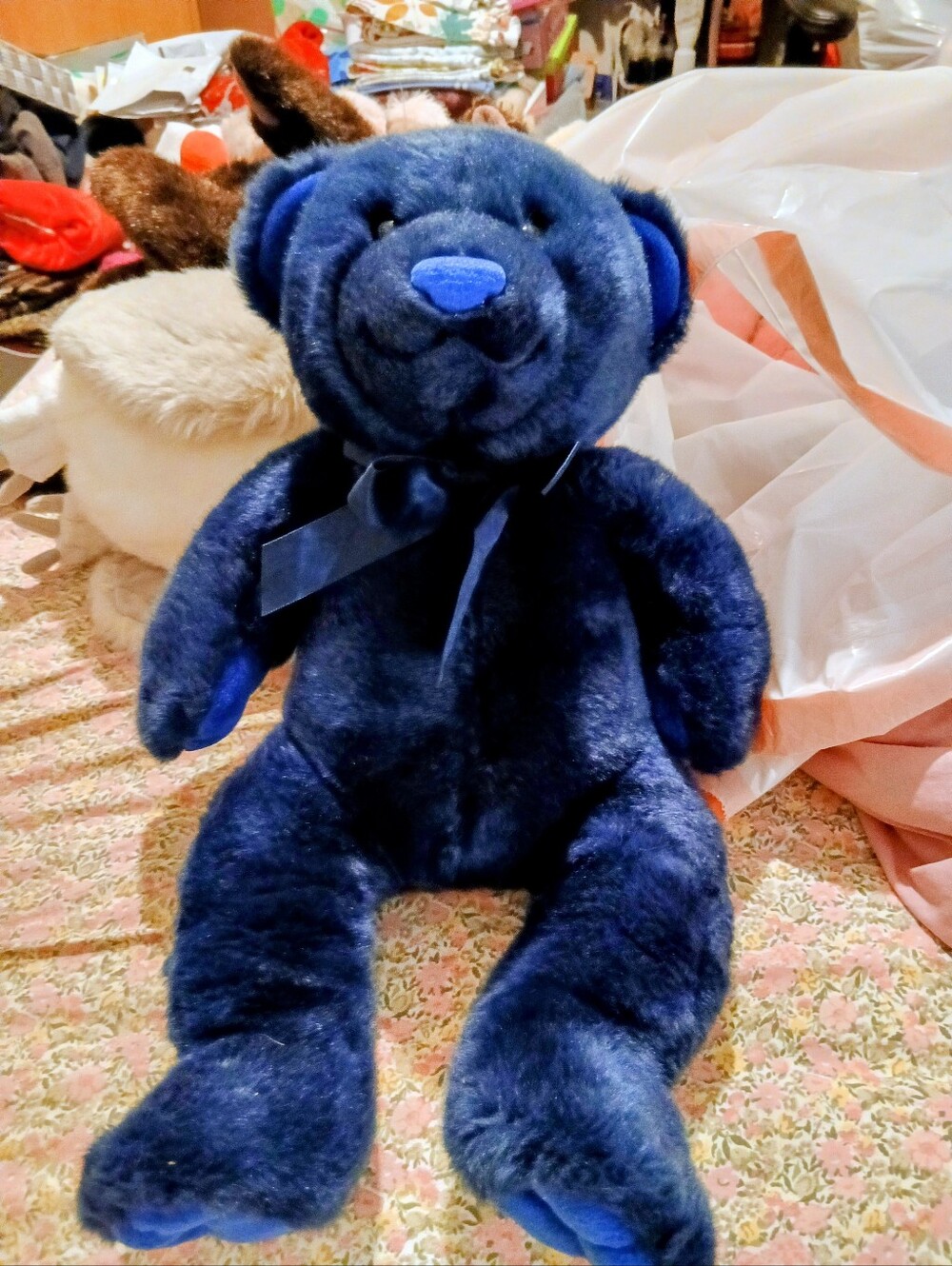Kids Preferred Dark Blue Teddy Bear with Satin Bow 17"Plush 2000 Stuffed Animal